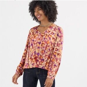 CAbi Women's Abstract Purple and Orange Blouse